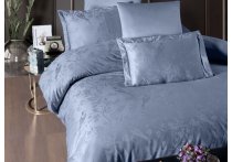 Постельное белье сатин жаккард First Choice - Stesha Dusty Blue (Turkey), евро